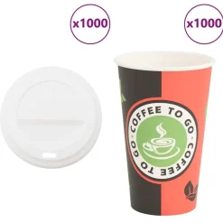 vidaXL Papieren koffiekopjes met deksel 1000 st 16oz 400 ml