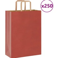 vidaXL Papieren zakken 250 st met hengsels 26x12x35 cm rood