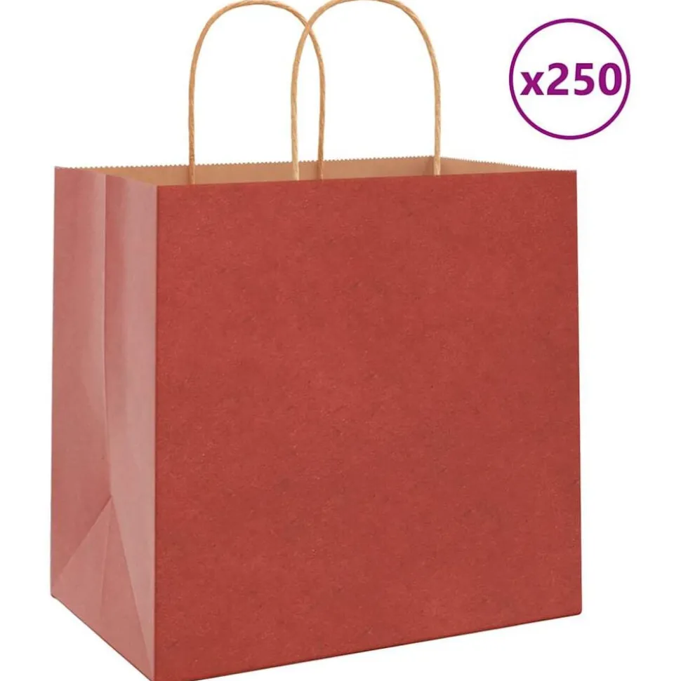 vidaXL Papieren zakken 250 st met hengsels 26x17x25 cm rood