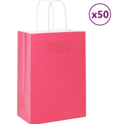 vidaXL Papieren zakken 50 st met hengsels 15x8x21 cm roze