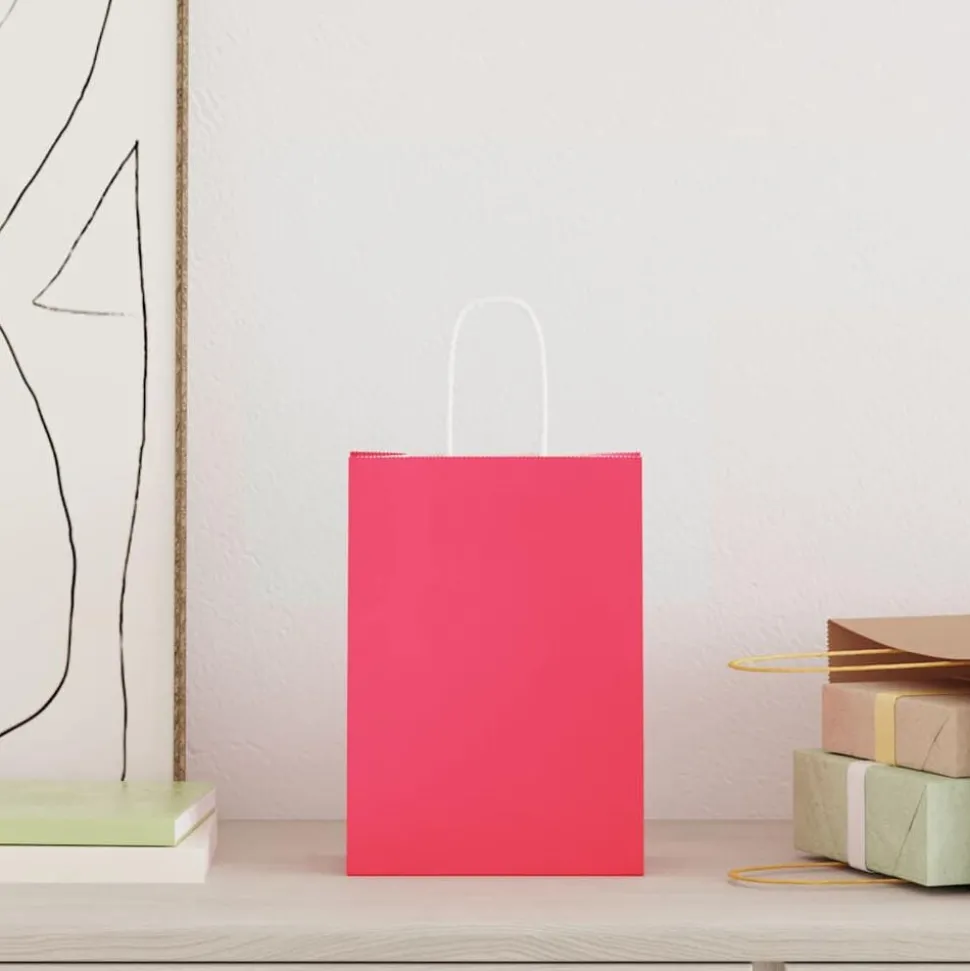 vidaXL Papieren zakken 50 st met hengsels 15x8x21 cm roze