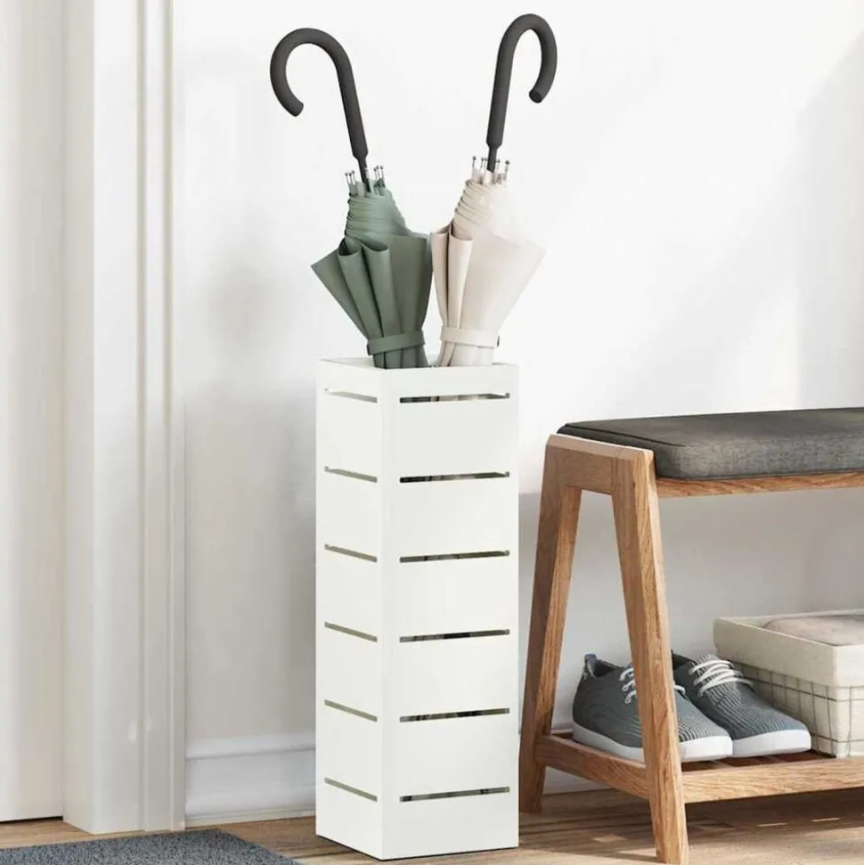 vidaXL Paraplu Standaard met opslag Wit 15,5 x 15,5 x 49 cm Staal