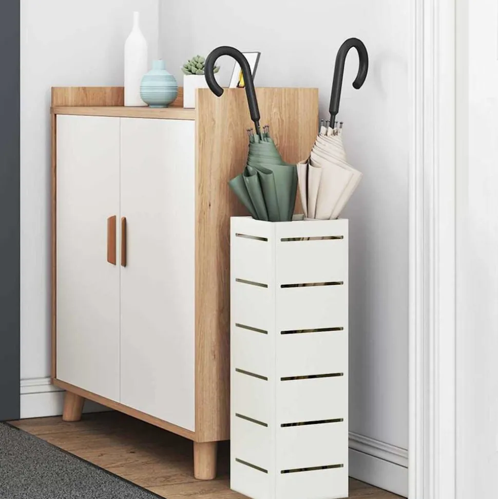 vidaXL Paraplu Standaard met opslag Wit 15,5 x 15,5 x 49 cm Staal