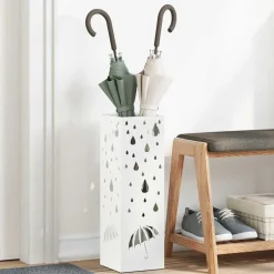 vidaXL Paraplu Standaard met opslag Wit 15,5 x 15,5 x 49 cm Metaal