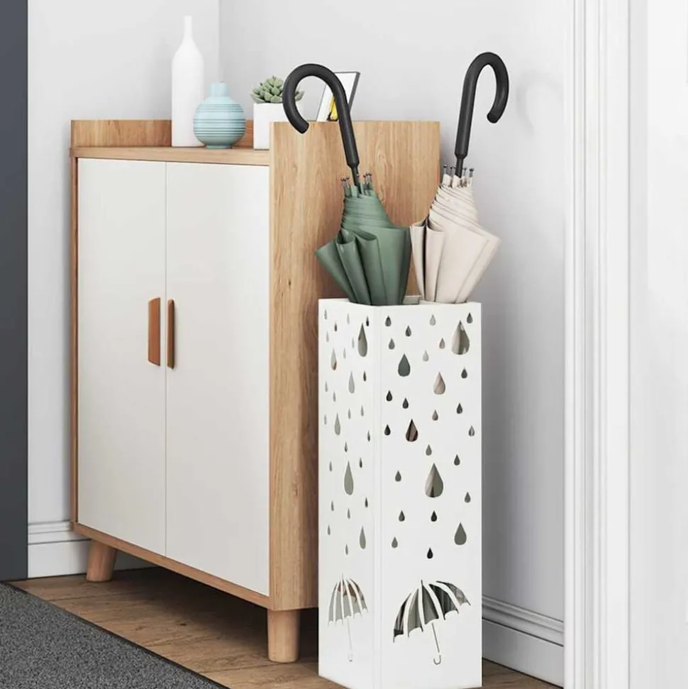 vidaXL Paraplu Standaard met opslag Wit 15,5 x 15,5 x 49 cm Metaal
