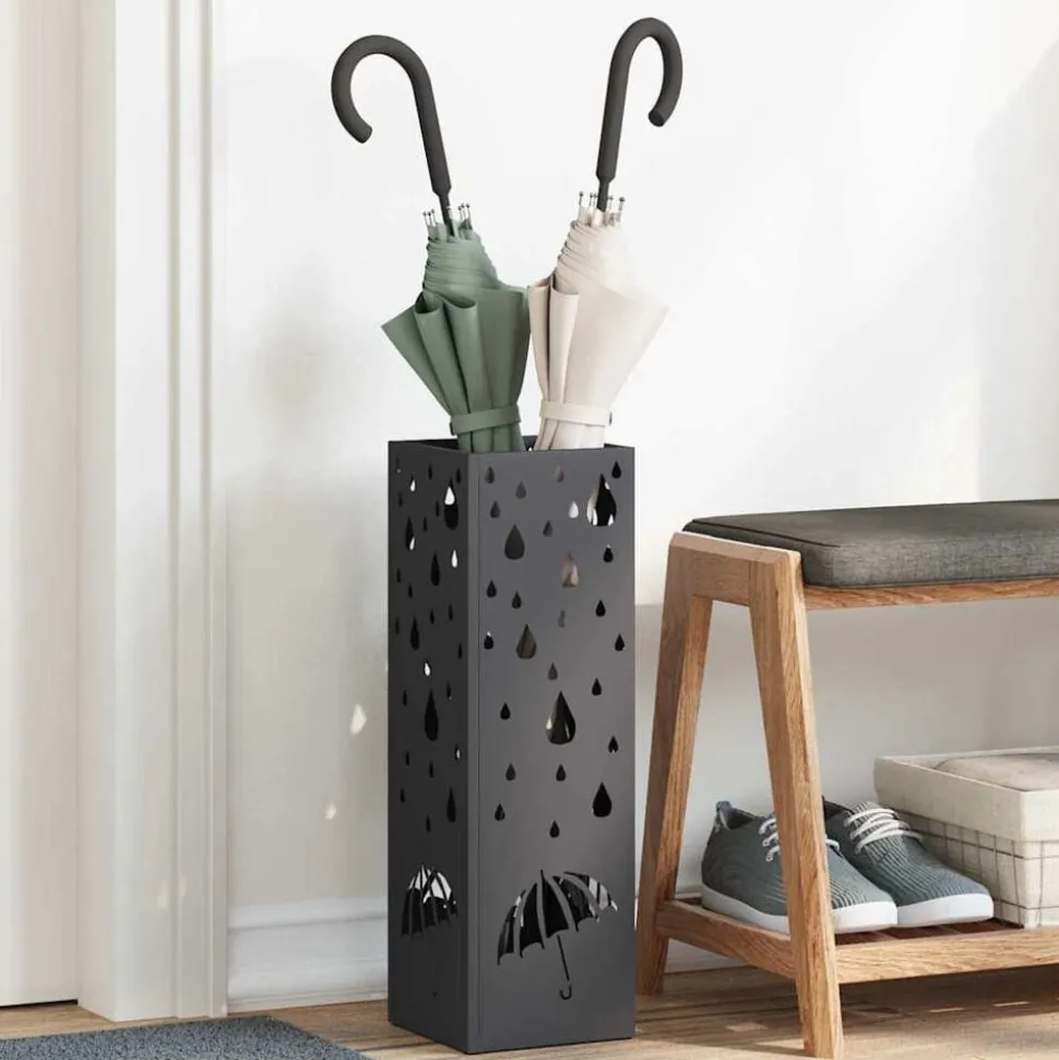 vidaXL Paraplu Standaard met opslag Zwart 15,5 x 15,5 x 49 cm Metaal