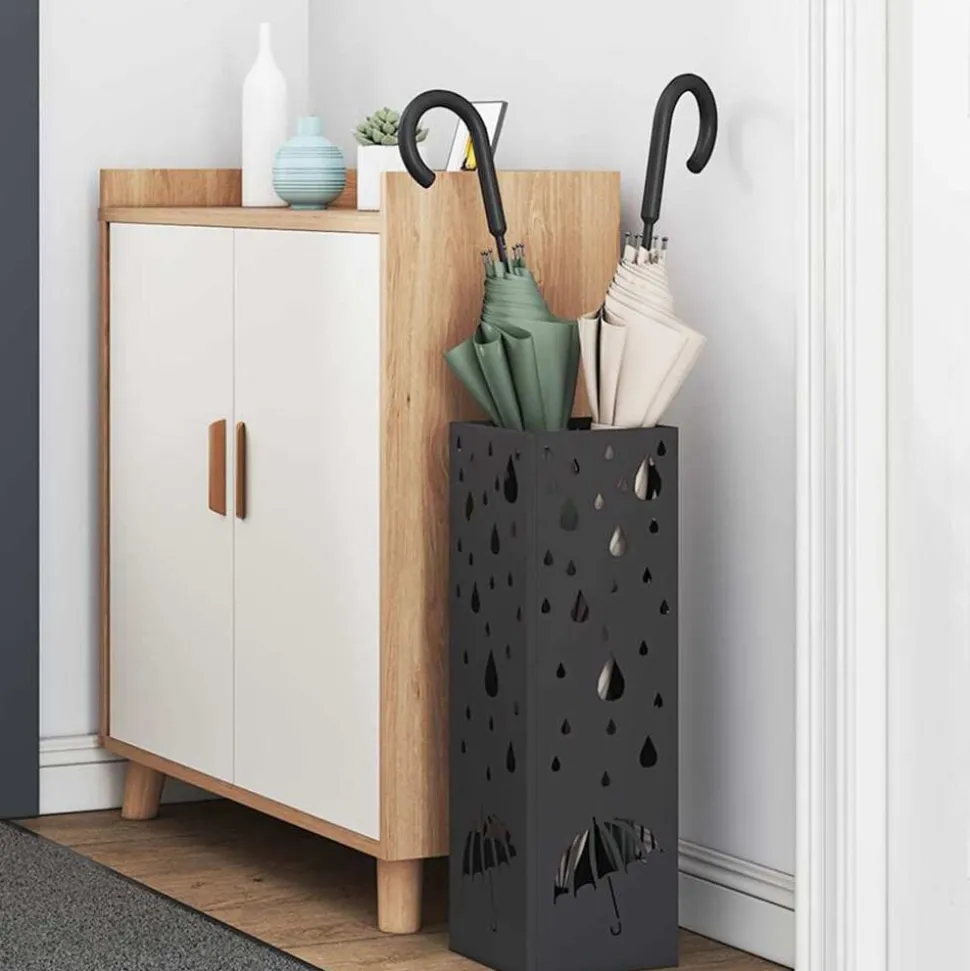 vidaXL Paraplu Standaard met opslag Zwart 15,5 x 15,5 x 49 cm Metaal
