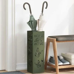 vidaXL Paraplu Standaard Olijfgroen 15,5 x 15,5 x 49 cm Metaal
