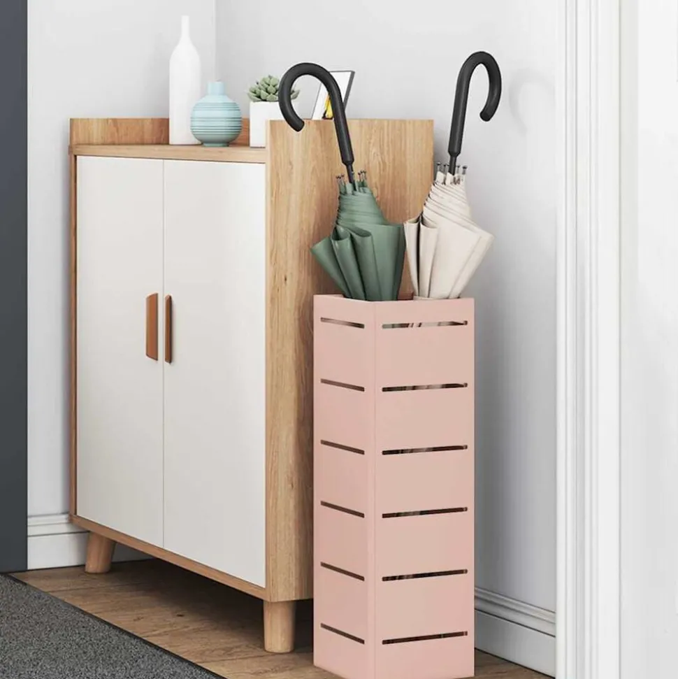 vidaXL Paraplu Standaard met opslag Roze 15,5 x 15,5 x 49 cm Metaal