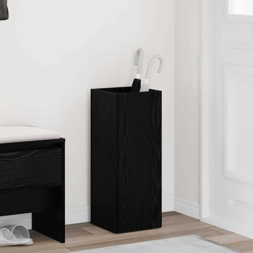 vidaXL Paraplu Standaard Zwart Eiken 25 x 24,5 x 64 cm Bewerkt hout