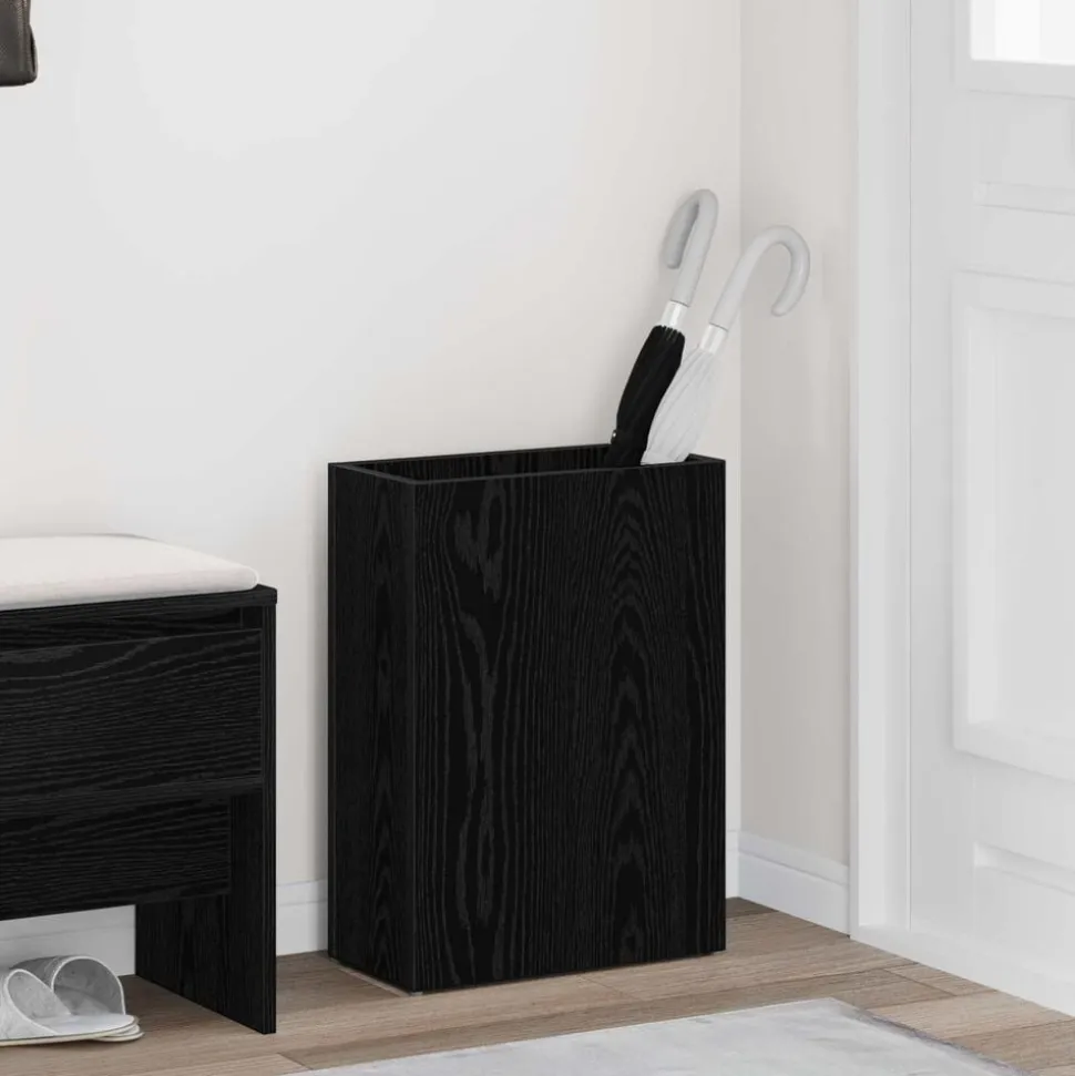 vidaXL Paraplu Standaard Zwart Eiken 40 x 20 x 55,5 cm Bewerkt hout