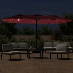 vidaXL Parasol dubbel dak met LED 449x265 cm bordeauxrood