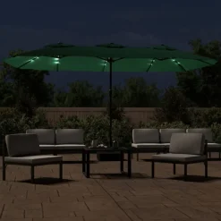 vidaXL Parasol dubbel dak met LED 449x265 cm groen