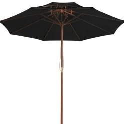 vidaXL Parasol dubbeldekker met houten paal 270 cm zwart
