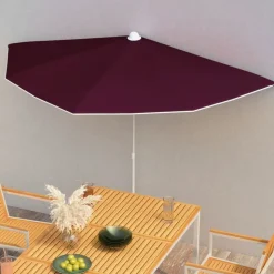 vidaXL Parasol half met paal 180x90 cm bordeauxrood
