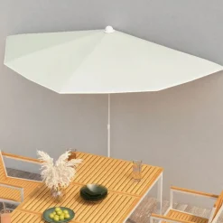 vidaXL Parasol half met paal 180x90 cm zandkleurig