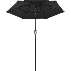 vidaXL Parasol 3-laags met aluminium paal 2 m zwart