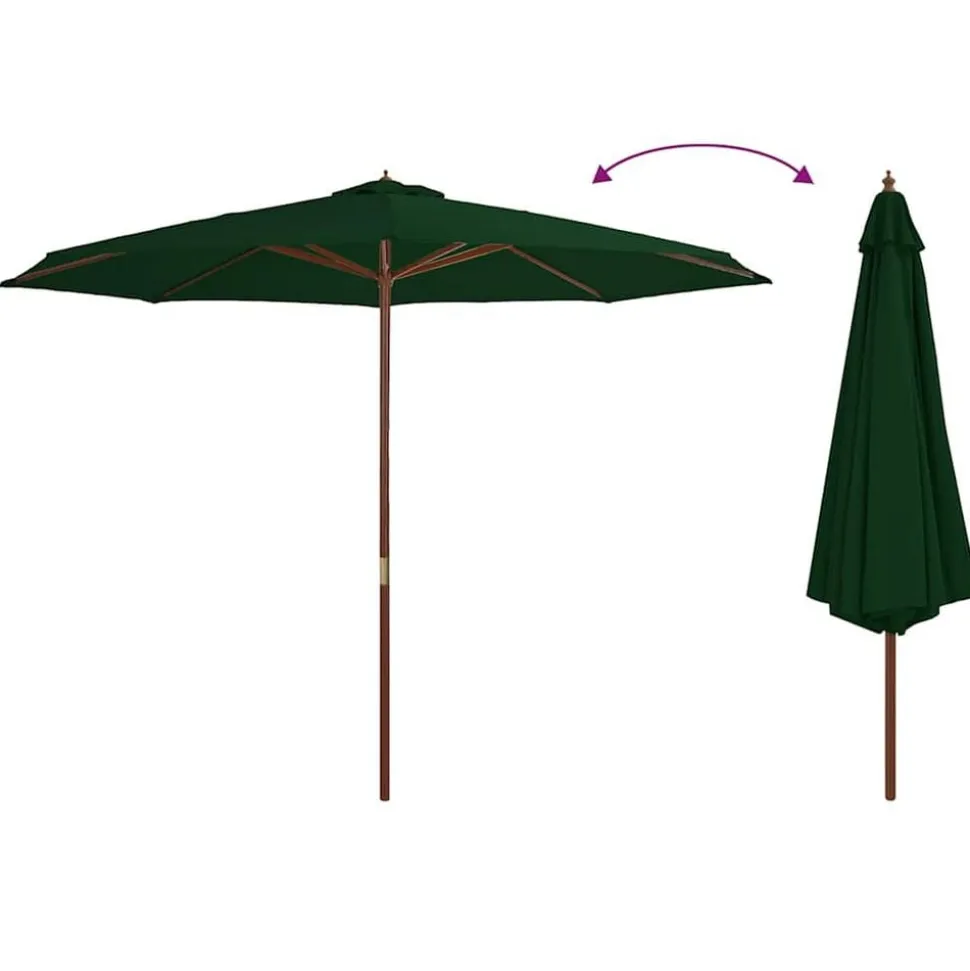 vidaXL Parasol met houten paal 350 cm groen