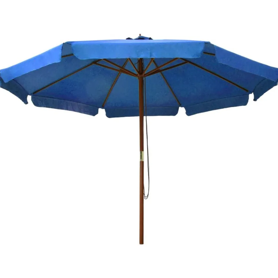 vidaXL Parasol met houten paal 330 cm azuurblauw