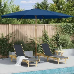 vidaXL Parasol met houten paal 350 cm blauw