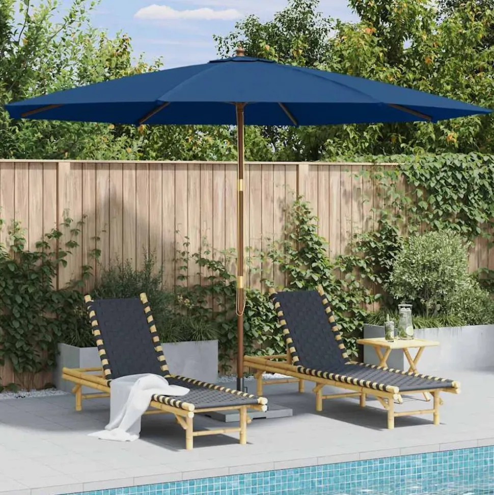 vidaXL Parasol met houten paal 350 cm blauw