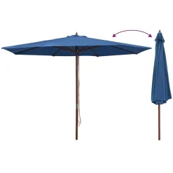 vidaXL Parasol met houten paal 350 cm blauw