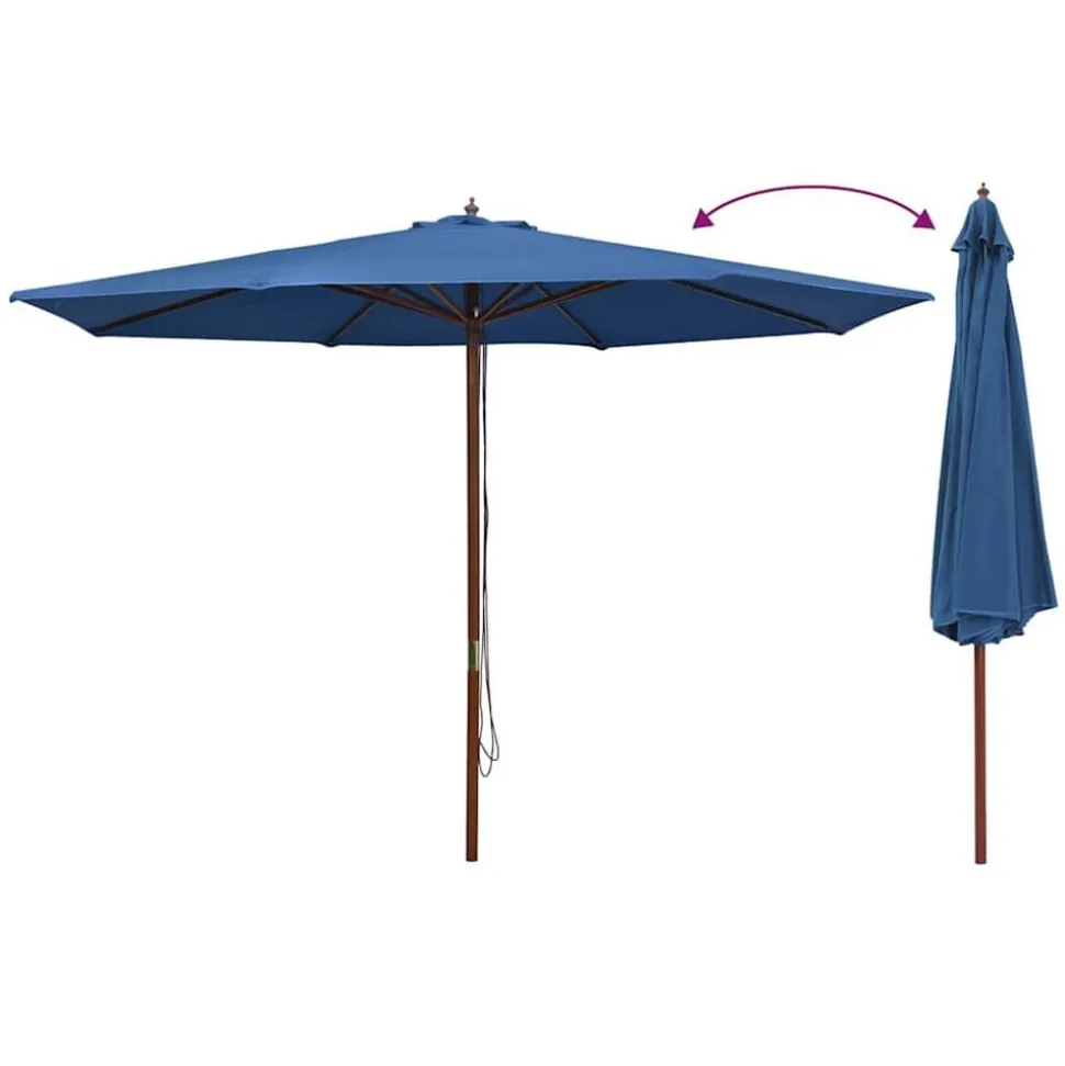 vidaXL Parasol met houten paal 350 cm blauw