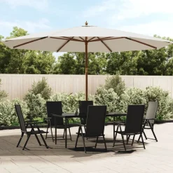 vidaXL Parasol met houten paal 400x273 cm zandkleurig
