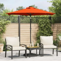 vidaXL Parasol met LED's en stalen paal 225x225x212 cm terracotta