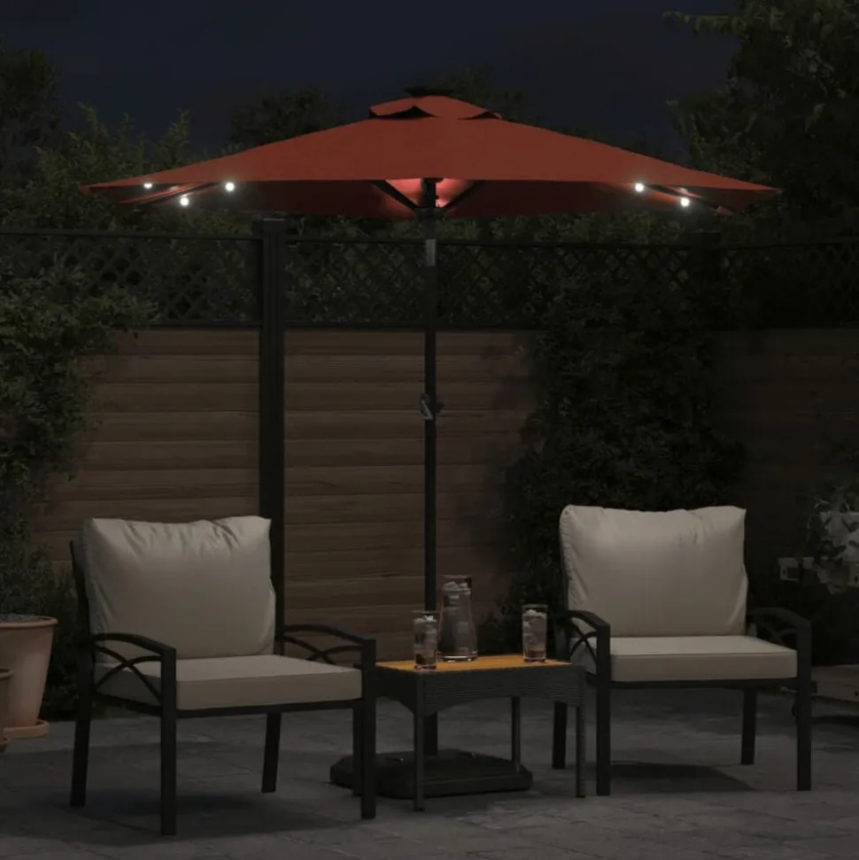 vidaXL Parasol met LED's en stalen paal 225x225x212 cm terracotta