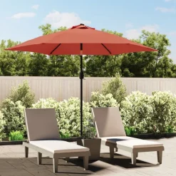 vidaXL Parasol met LED-verlichting en stalen paal 300 cm terracotta
