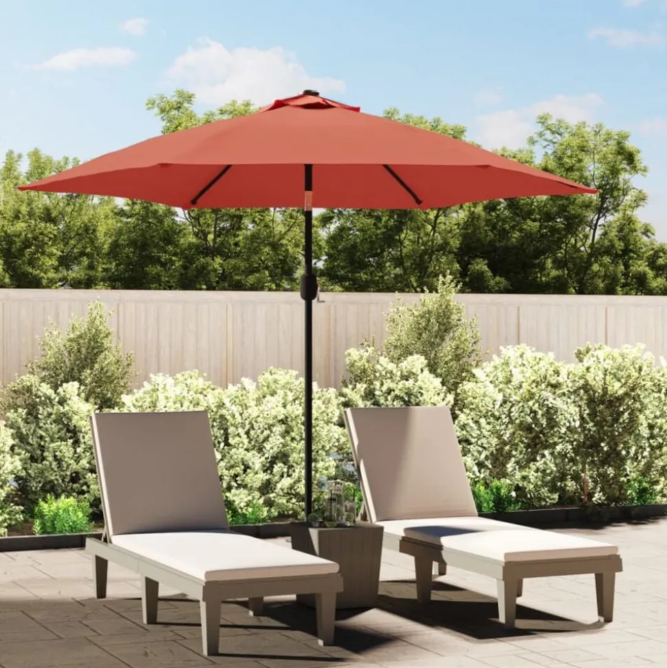 vidaXL Parasol met LED-verlichting en stalen paal 300 cm terracotta