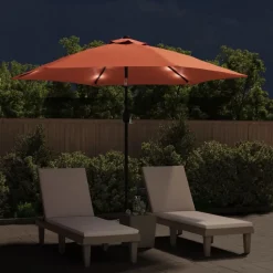 vidaXL Parasol met LED-verlichting en stalen paal 300 cm terracotta