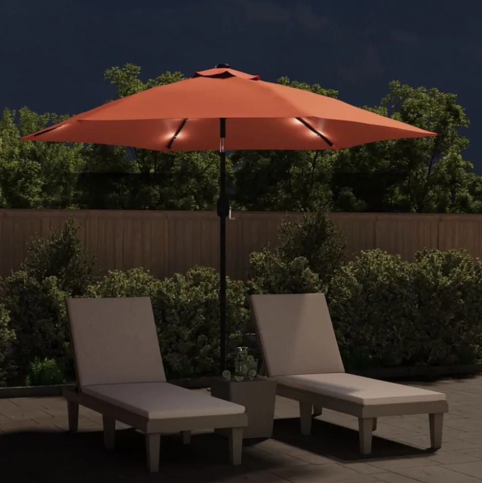 vidaXL Parasol met LED-verlichting en stalen paal 300 cm terracotta