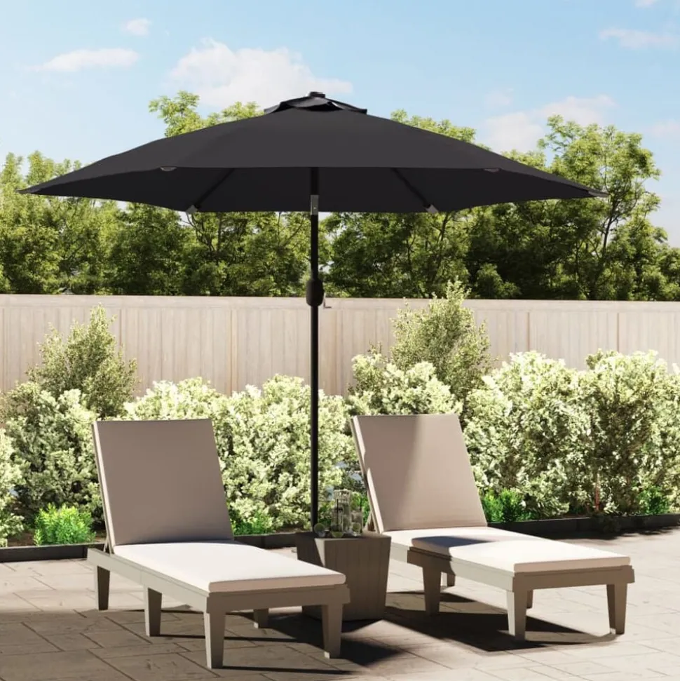 vidaXL Parasol met LED-verlichting en stalen paal 300 cm zwart