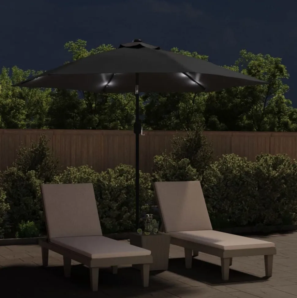 vidaXL Parasol met LED-verlichting en stalen paal 300 cm zwart