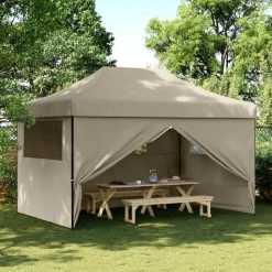 vidaXL Partytent inklapbaar pop-up met 4 zijwanden taupe