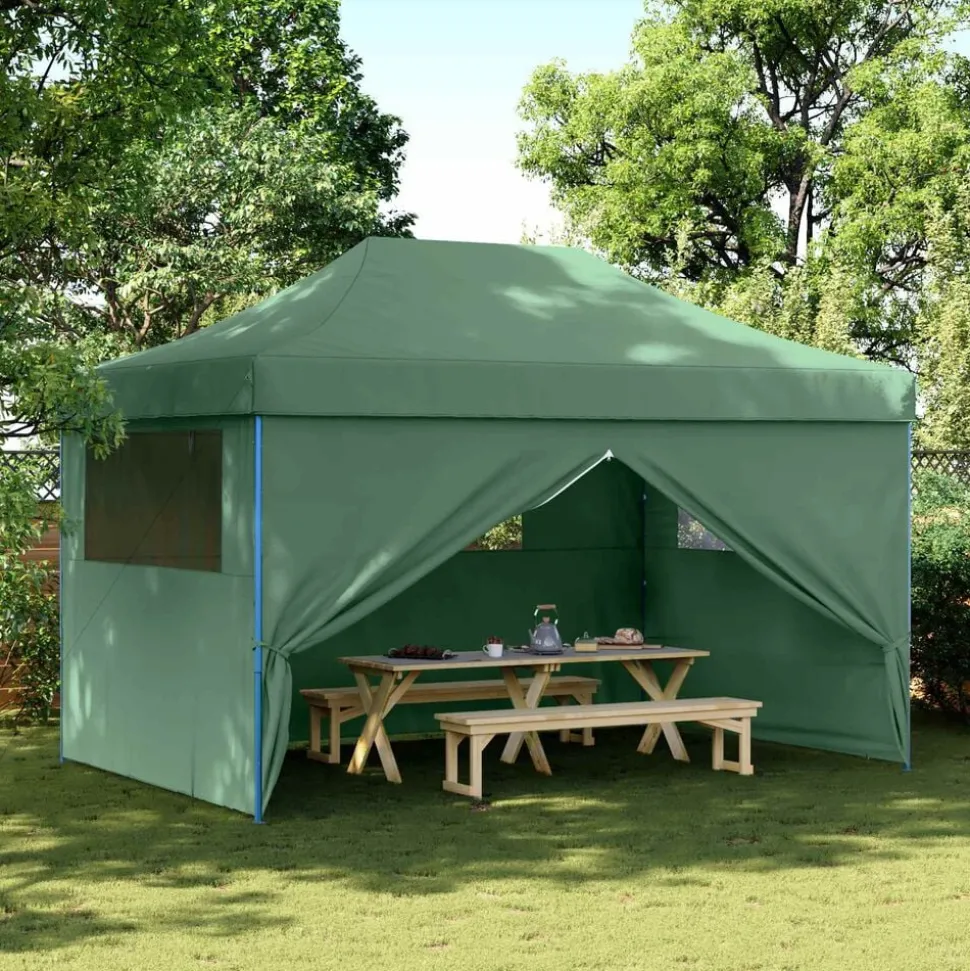 vidaXL Partytent inklapbaar pop-up met 4 zijwanden groen