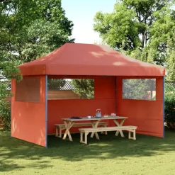 vidaXL Partytent inklapbaar pop-up met 3 zijwanden terracottakleurig