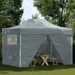 vidaXL Partytent met 4 zijwanden inklapbaar 3x4 m staal antraciet