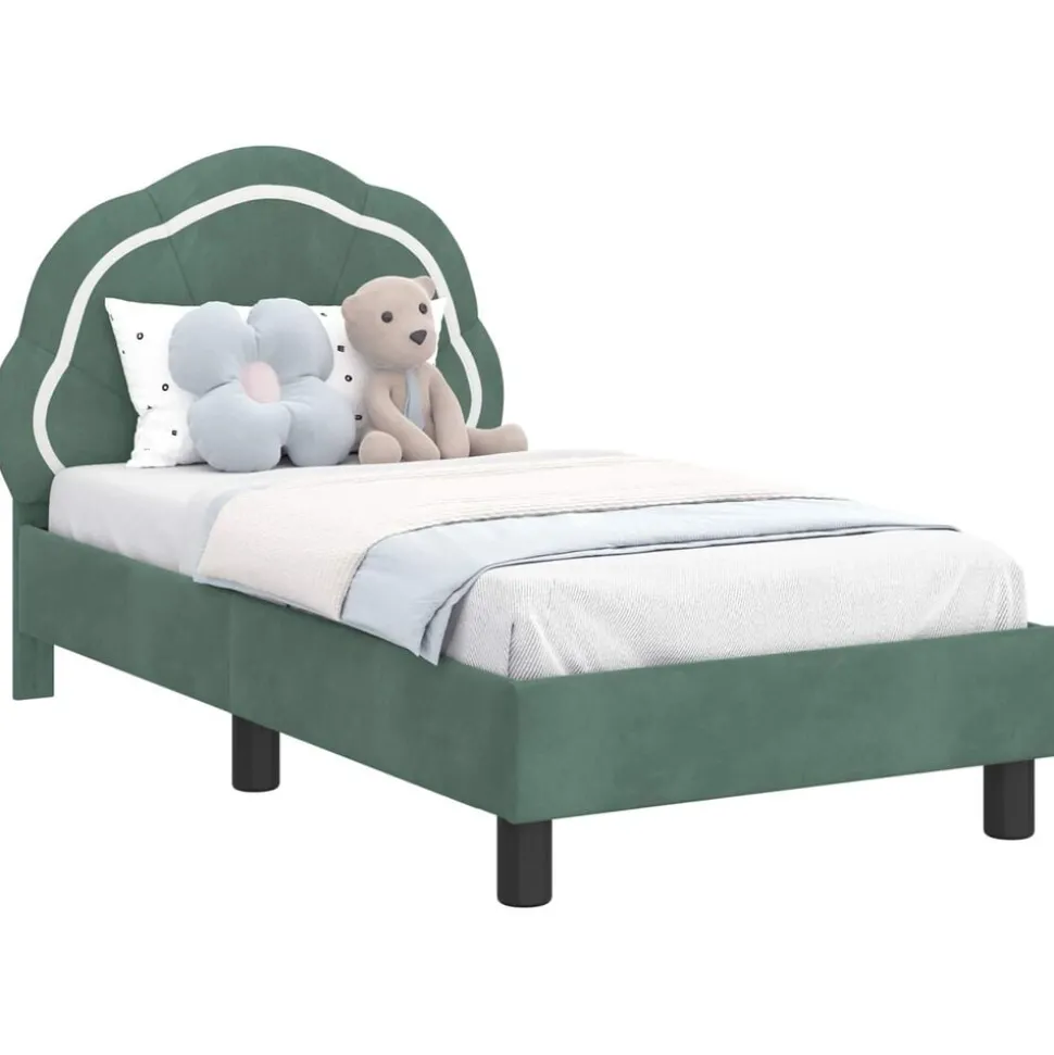 vidaXL Peuterbedframe met hoofdbord Zeegroen 70 x 140 cm Fluweel