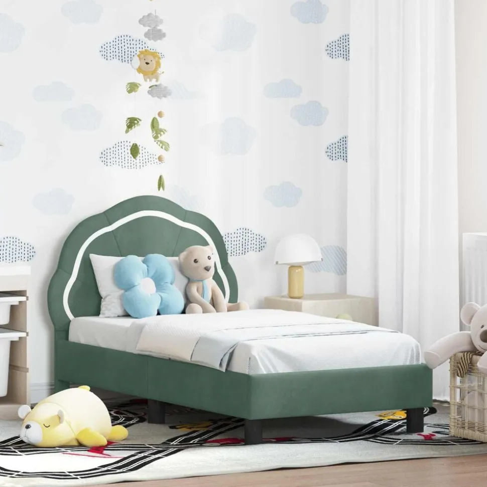 vidaXL Peuterbedframe met hoofdbord Zeegroen 70 x 140 cm Fluweel