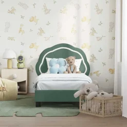 vidaXL Peuterbedframe met hoofdbord Zeegroen 70 x 140 cm Fluweel