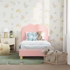 vidaXL Peuterbedframe met hoofdbord Roze 70 x 140 cm Schapenstof