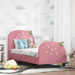 vidaXL Peuterbedframe met hoofdbord Roze 70 x 140 cm Fluweel