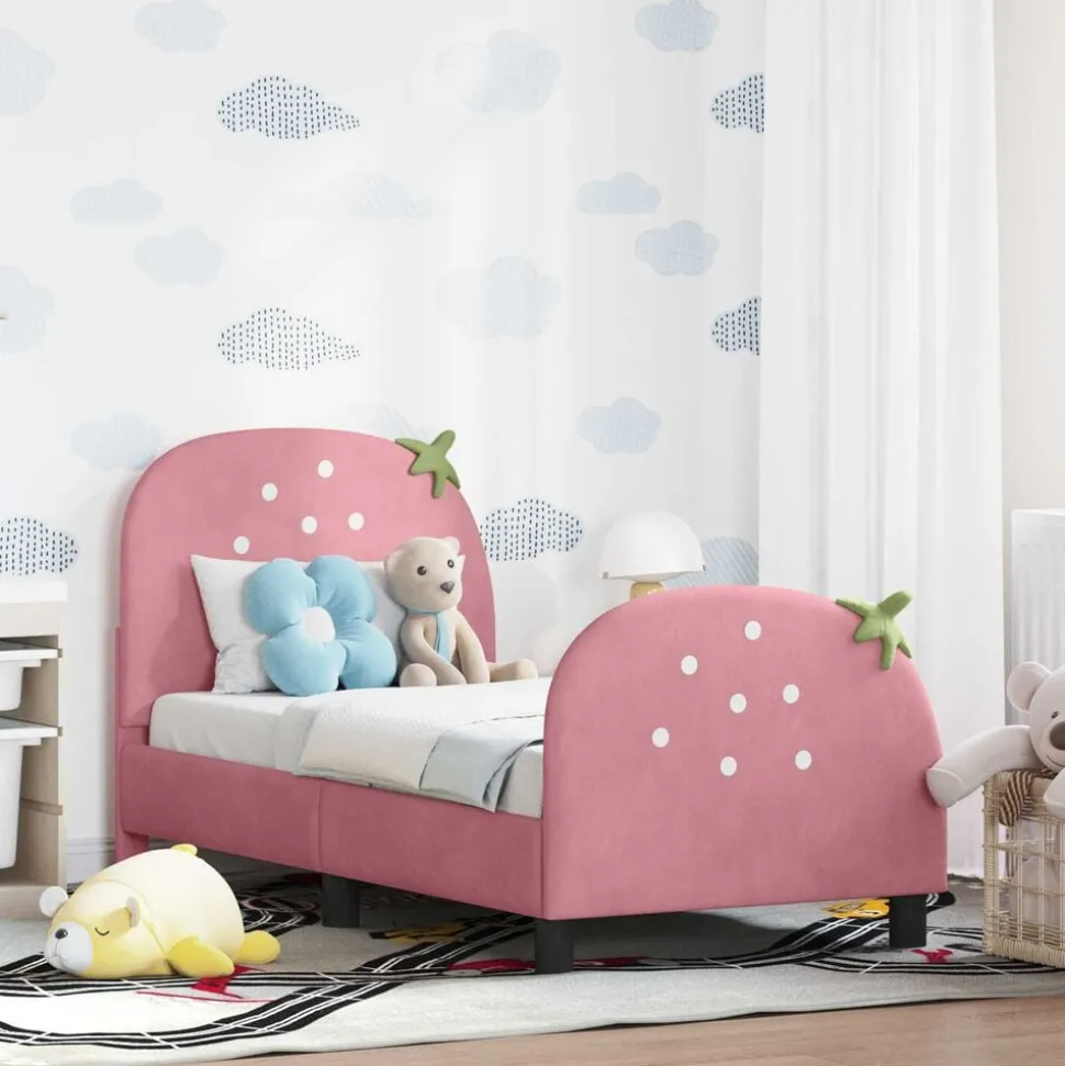 vidaXL Peuterbedframe met hoofdbord Roze 70 x 140 cm Fluweel