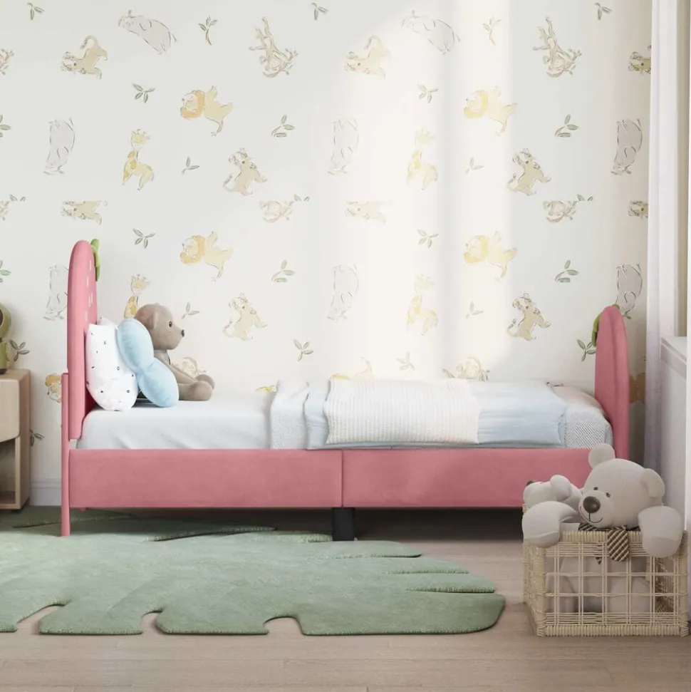 vidaXL Peuterbedframe met hoofdbord Roze 70 x 140 cm Fluweel