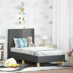 vidaXL Peuterbedframe met hoofdbord Donkergrijs 70 x 140 cm Stof