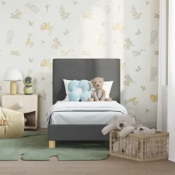 vidaXL Peuterbedframe met hoofdbord Donkergrijs 70 x 140 cm Stof