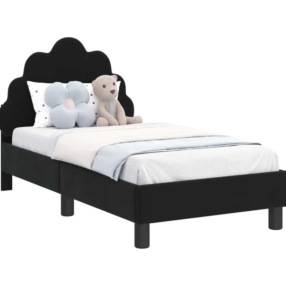 vidaXL Peuterbedframe met hoofdbord Zwart 70 x 140 cm Fluweel